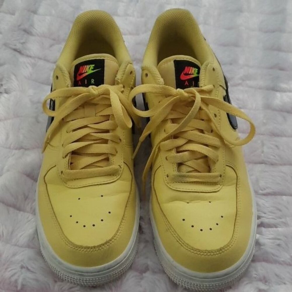 Nike Air Force 1 Yellow Neon Removable Swish Low Top Mens Sneakers Size 8.5 - Picture 2 of 16